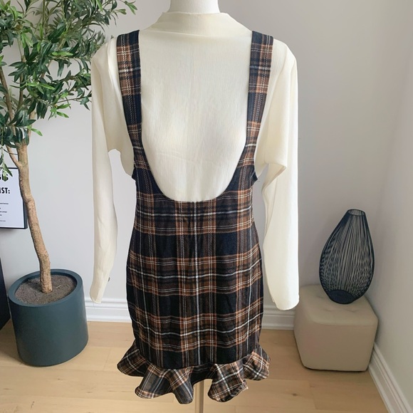 Liberty Love Dresses & Skirts - Vintage Brown Plaid Pinafore Dress Ruffle Hem M